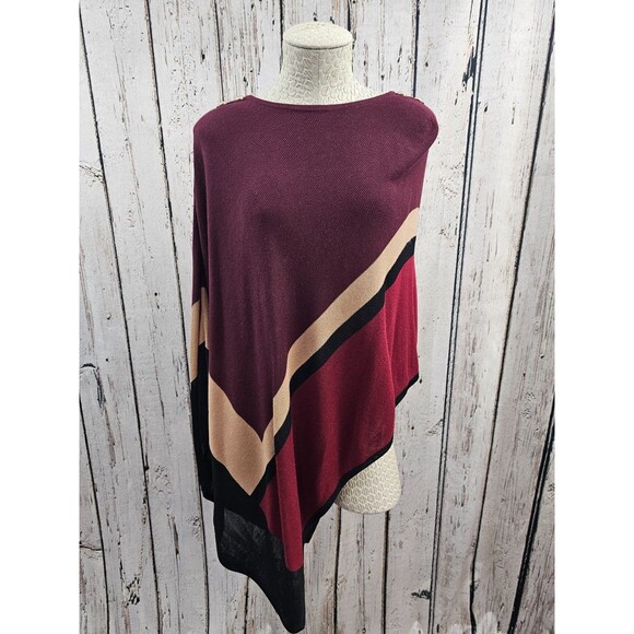 WHBM M Burgundy Colorblock Poncho Sweater Cape Wrap Fall winter‎ Layering EUC - Picture 2 of 11